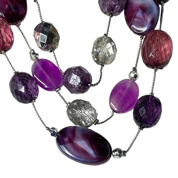 Multicolor NK Beaded Necklace Adjustable Length Purple Pink Silver Beads u Fashi - Picture 3 of 5